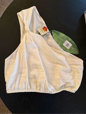 NWT: FARM Rio Cream One-Shoulder Crop Top